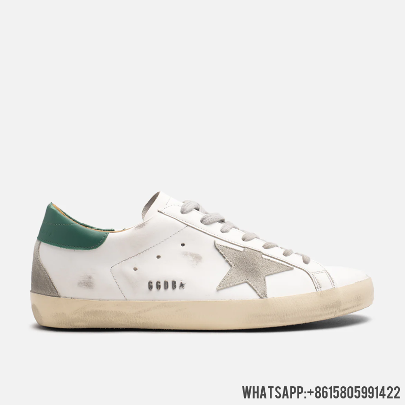 Cheap Golden Goose Super-Star White Green Grey Suede Patch GMF00102F00218010802 For Sale