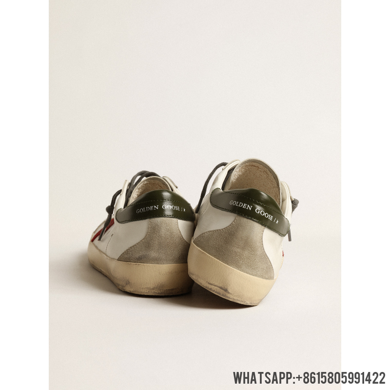 Cheap Golden Goose Super-Star with red suede star and green leather heel tab 8050235448537 For Sale