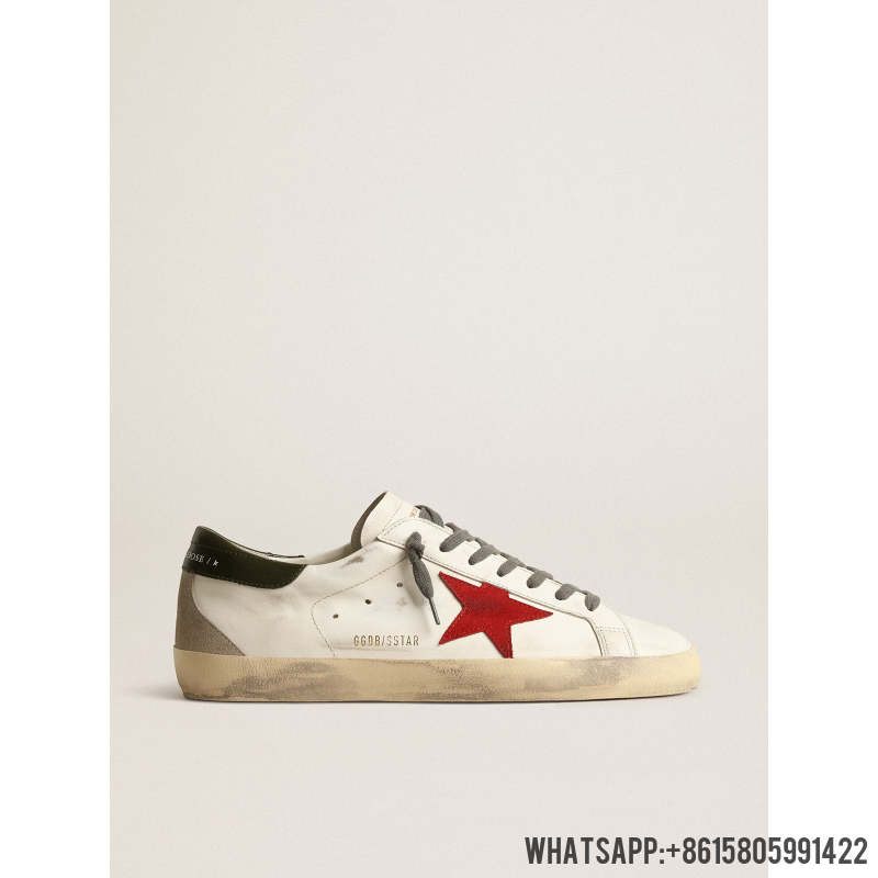 Cheap Golden Goose Super-Star with red suede star and green leather heel tab 8050235448537 For Sale